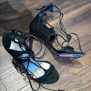 Stuart Weitzman Black Lace-Up Heels